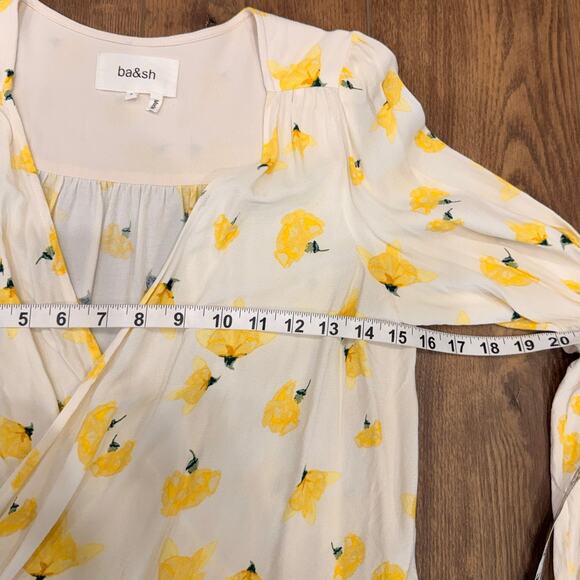 BA&SH Koxie Floral Print Crepe Wrap Top in Yellow size Small - Picture 12 of 12